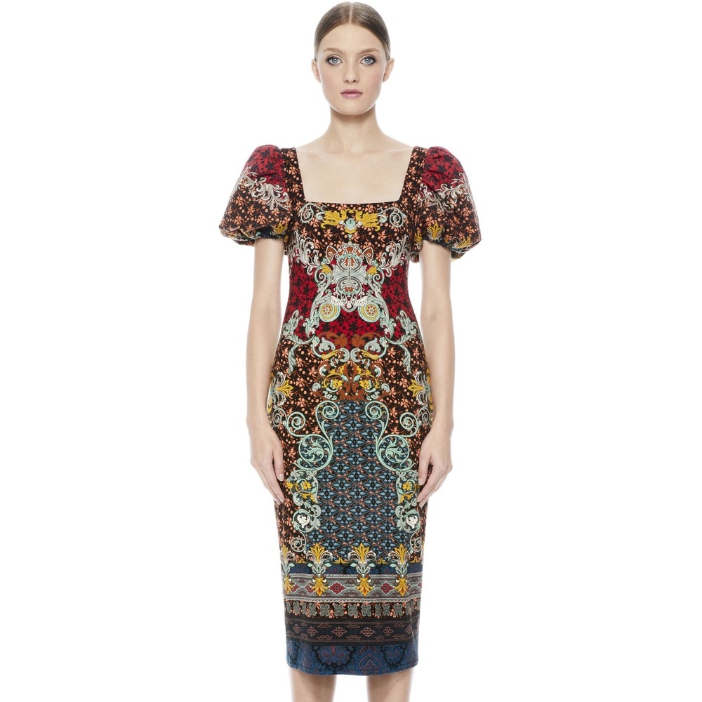 NWT Alice + Olivia Lexia Puff Sleeve Midi Dress 4 - Picture 4 of 13